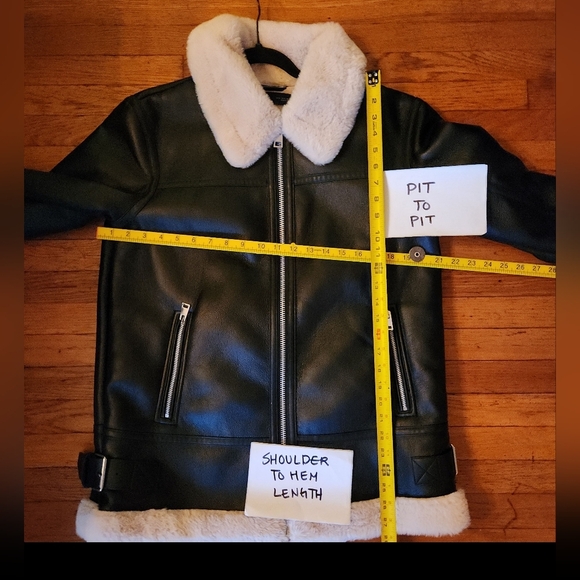 ZARA Faux Leather Shearling Lined Moto Jacket - Picture 7 of 11